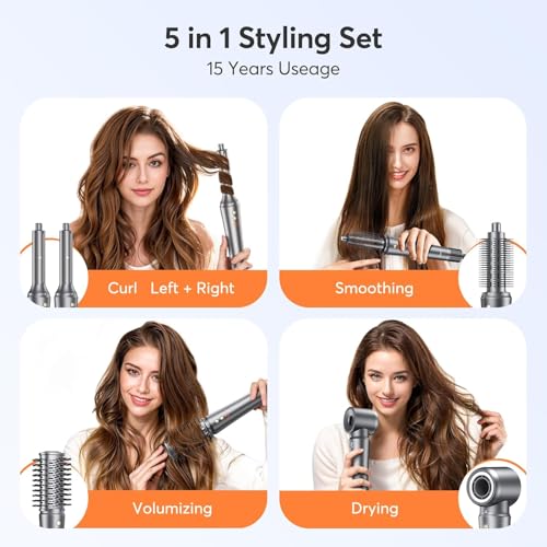 5 in 1 Airstyler, Ion Föhn, Multistyler Heissluftbürste, 110000 U/Min mit 32 MM Lockenstab Automatisch, Straightener für Locken, Glätten, 300 Million Ionens, Volumisieren, Geschenkidee